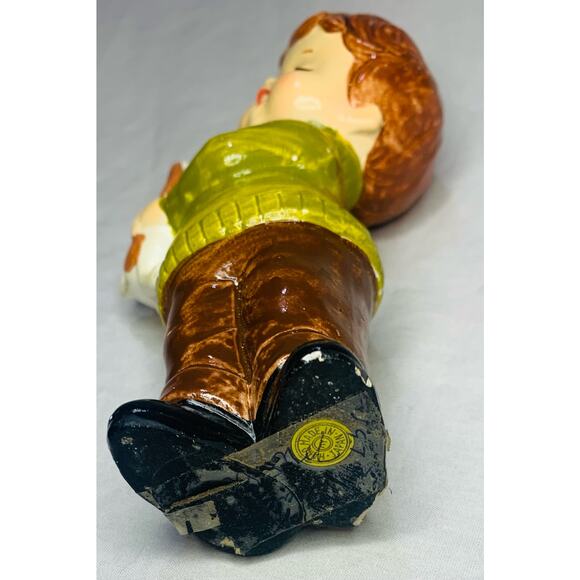 Made In Japan Figurine Boy with Dog MCM Green Shirt Brown Hair Pants Vintage - Picture 6 of 9